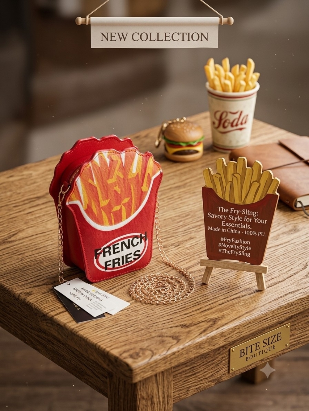 Novelty French Fries Crossbody Bag in Red & Yellow